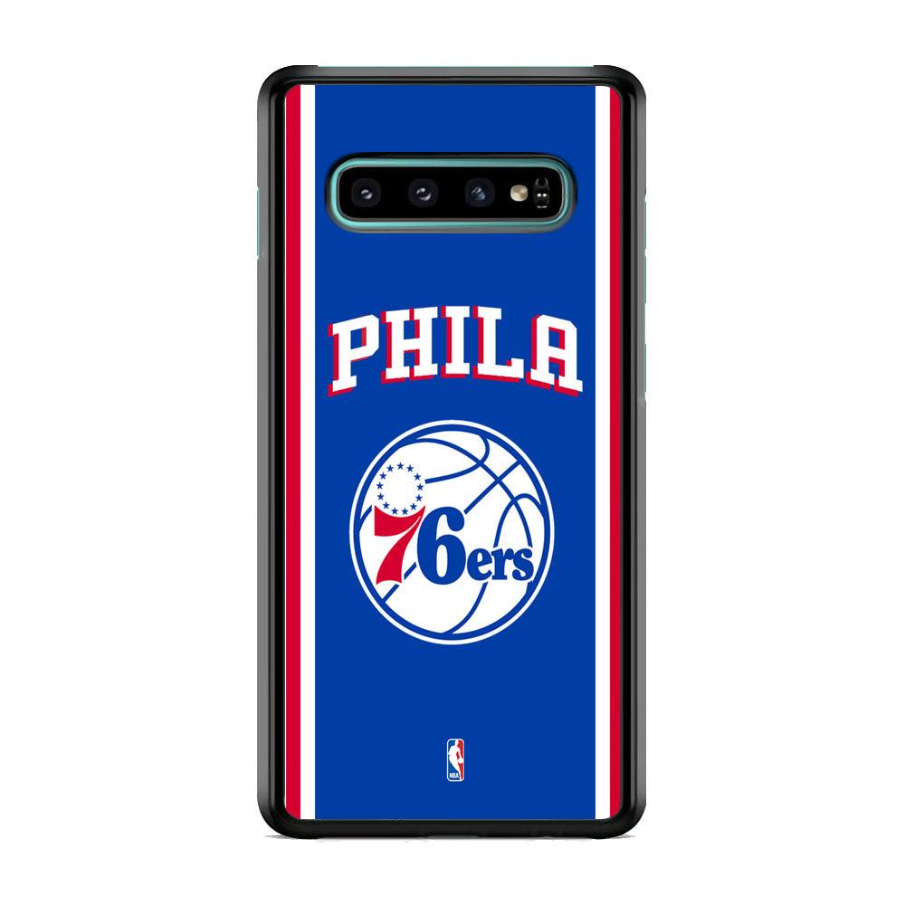 NBA Philadelphia 76ers Bold Line Samsung Galaxy S10 Case-Rubber Black (2D Case)-Oxvistore