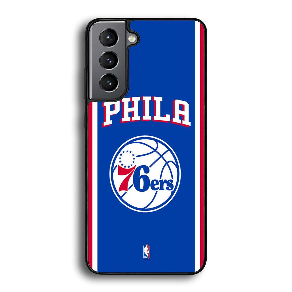 NBA Philadelphia 76ers Bold Line Samsung Galaxy S21 Case-Rubber Black (2D Case)-Oxvistore