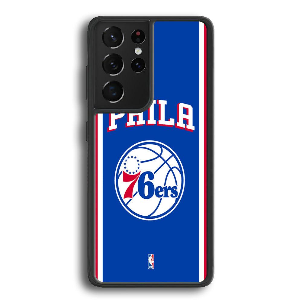 NBA Philadelphia 76ers Bold Line Samsung Galaxy S24 Ultra Case-Rubber White (2D Case)-Oxvistore