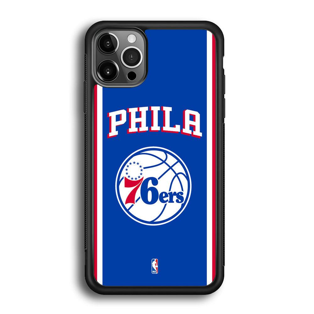 NBA Philadelphia 76ers Bold Line iPhone 12 Pro Max Case-Rubber Black (2D Case)-Oxvistore