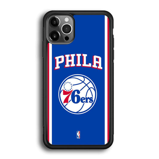 NBA Philadelphia 76ers Bold Line iPhone 12 Pro Max Case-Rubber Black (2D Case)-Oxvistore