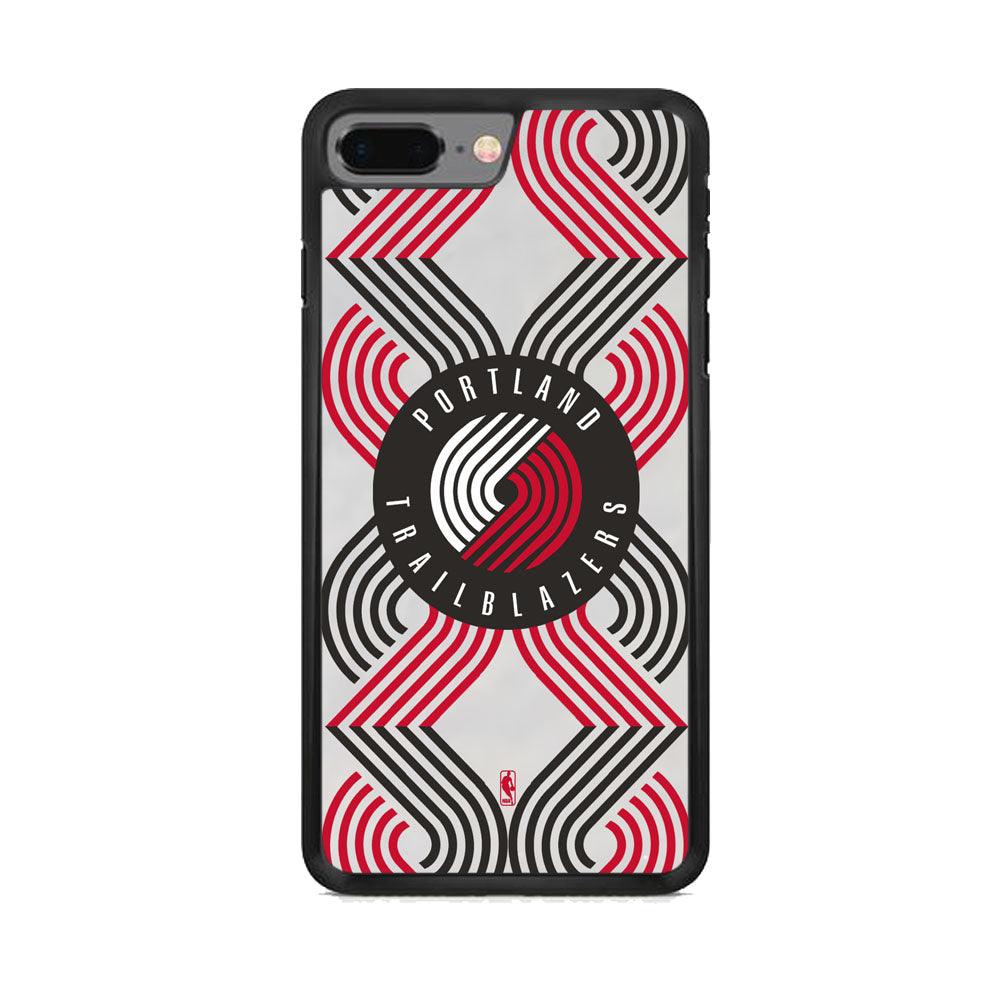 NBA Portland Trail Blazers Patern Logo iPhone 8 Plus Case-Rubber Black (2D Case)-Oxvistore