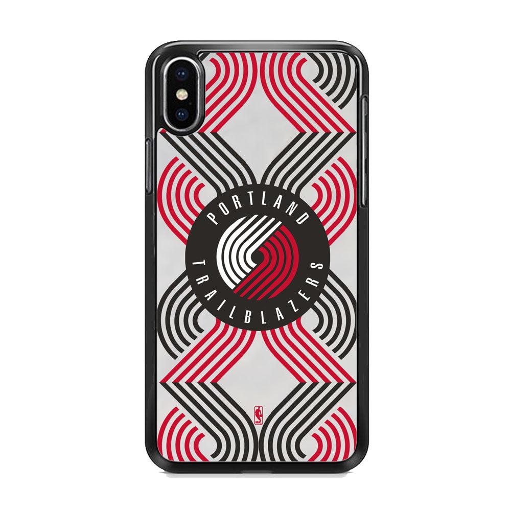 NBA Portland Trail Blazers Patern Logo iPhone XS MAX Case-Rubber Black (2D Case)-Oxvistore