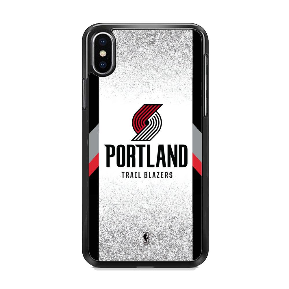 NBA Portland Trail Blazers Silver Glitter iPhone XS Case-Rubber Black (2D Case)-Oxvistore