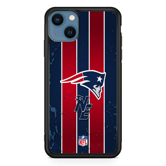 NFL New England Patriots Flag Line iPhone 14 Case-Rubber White (2D Case)-Oxvistore
