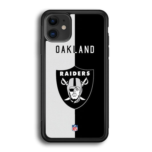 NFL The Oakland Raiders B&W Side iPhone 11 Case-Rubber Black (2D Case)-Oxvistore