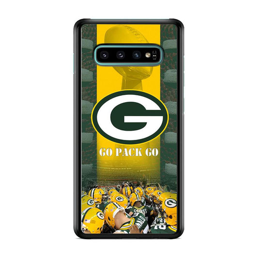 NFL Green Bay Packers Go Pack Samsung Galaxy S10 Case-Rubber White (2D Case)-Oxvistore