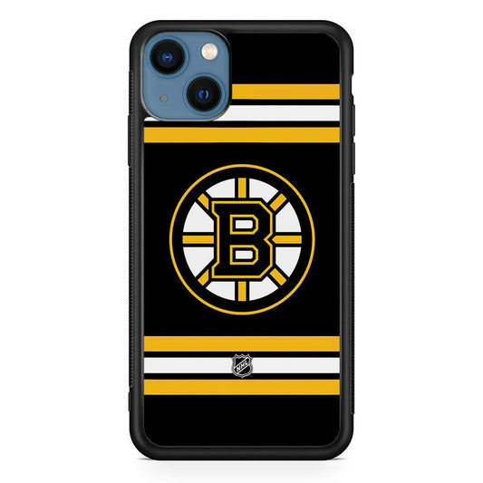 NHL Boston Bruins Circular Logo iPhone 13 Case-Rubber Black (2D Case)-Oxvistore