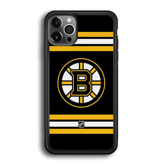NHL Boston Bruins Circular Logo iPhone 12 Pro Case-Rubber White (2D Case)-Oxvistore