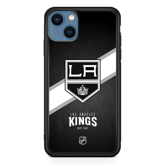 NHL LA Kings White Sash iPhone 14 Case-Rubber White (2D Case)-Oxvistore