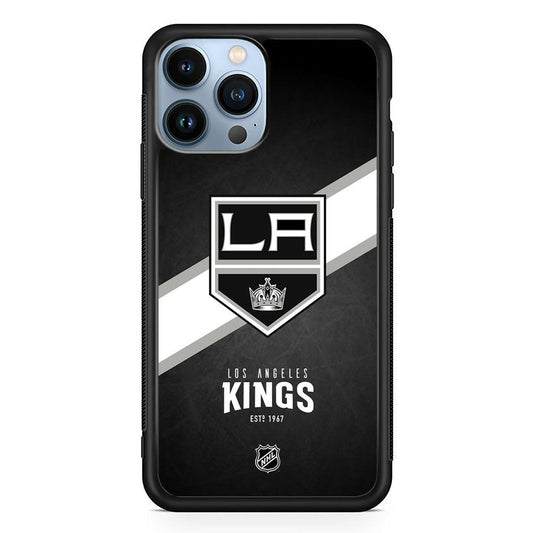 NHL LA Kings White Sash iPhone 14 Pro Max Case-Rubber White (2D Case)-Oxvistore