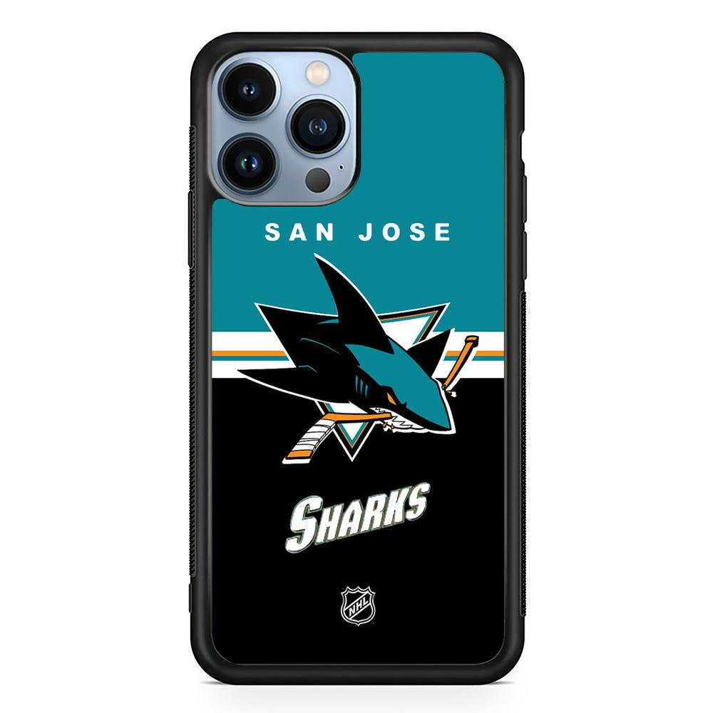 NHL San Jose Sharks Teal Blend iPhone 14 Pro Case-Rubber Black (2D Case)-Oxvistore