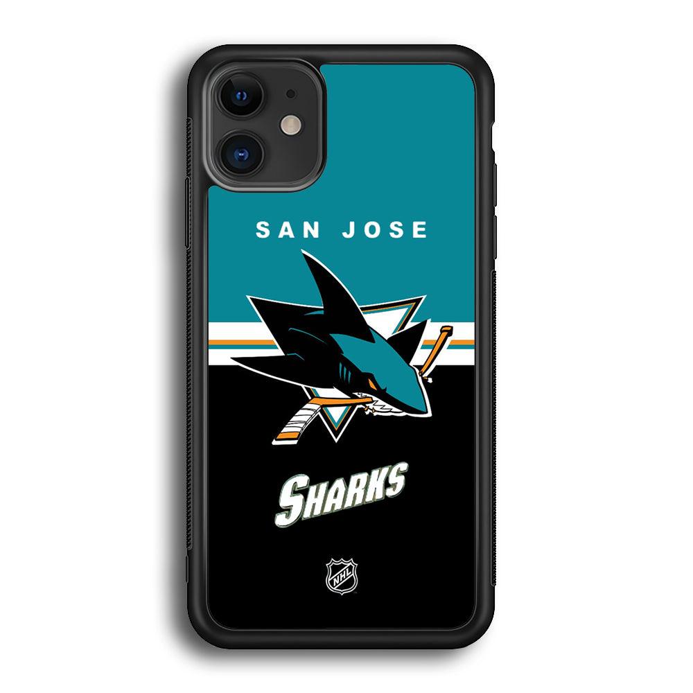 NHL San Jose Sharks Teal Blend iPhone 11 Case-Rubber Black (2D Case)-Oxvistore