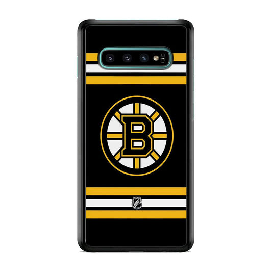NHL Boston Bruins Circular Logo Samsung Galaxy S10 Case-Rubber Black (2D Case)-Oxvistore