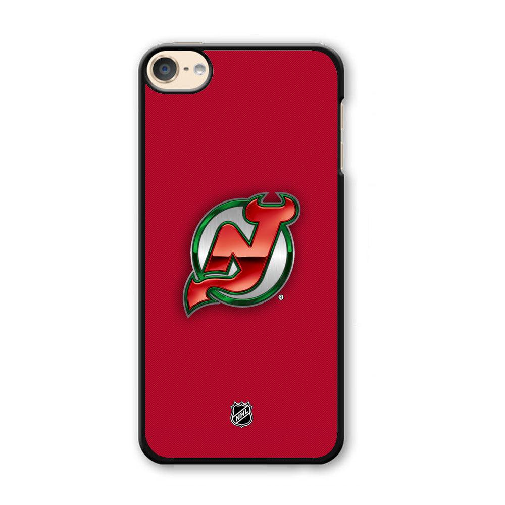 NHL New Jersey Devils Red Fiber Look iPod Touch 6 Case-Plastic Black (2D Case)-Oxvistore