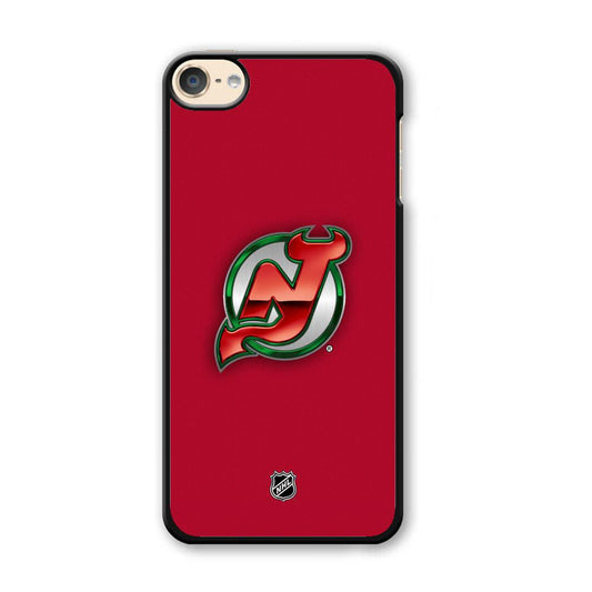 NHL New Jersey Devils Red Fiber Look iPod Touch 6 Case-Plastic Black (2D Case)-Oxvistore