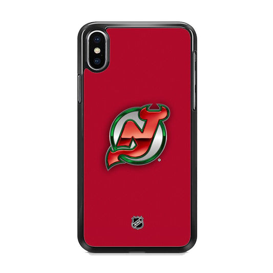NHL New Jersey Devils Red Fiber Look iPhone XS MAX Case-Rubber Black (2D Case)-Oxvistore