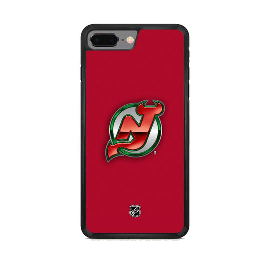 NHL New Jersey Devils Red Fiber Look iPhone 7 Plus Case-Rubber Black (2D Case)-Oxvistore
