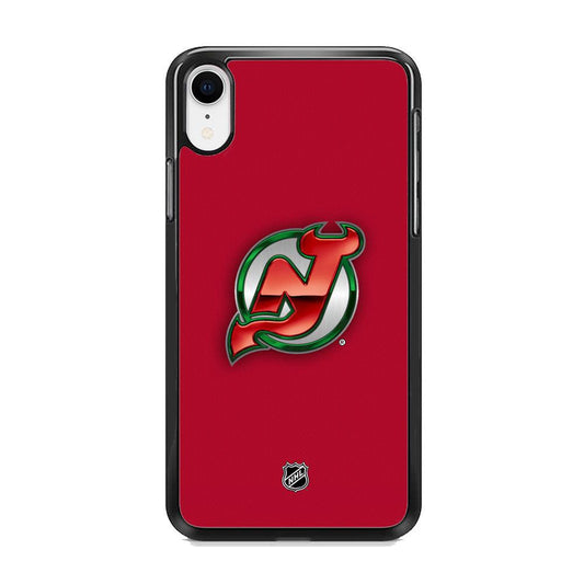 NHL New Jersey Devils Red Fiber Look iPhone XR Case-Rubber Black (2D Case)-Oxvistore