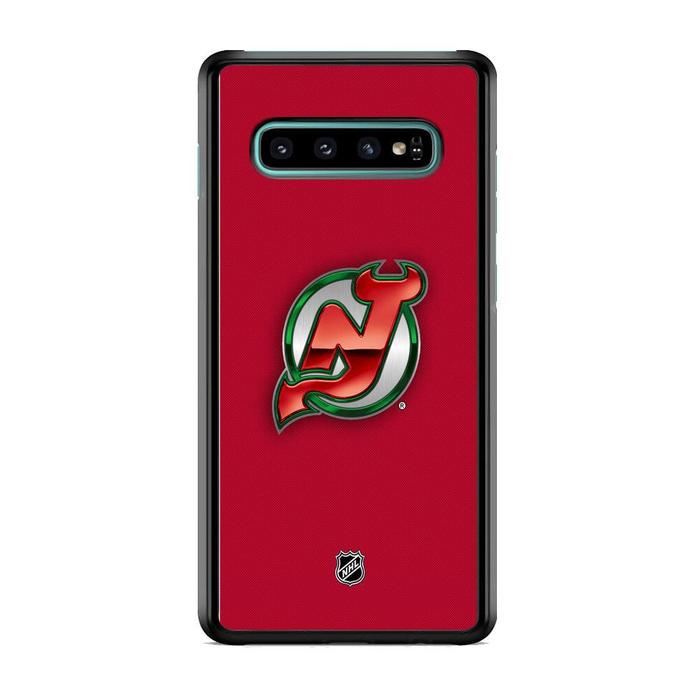 NHL New Jersey Devils Red Fiber Look Samsung Galaxy S10 Case-Rubber Black (2D Case)-Oxvistore