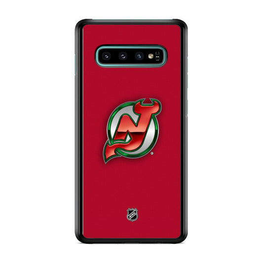 NHL New Jersey Devils Red Fiber Look Samsung Galaxy S10 Case-Rubber Black (2D Case)-Oxvistore