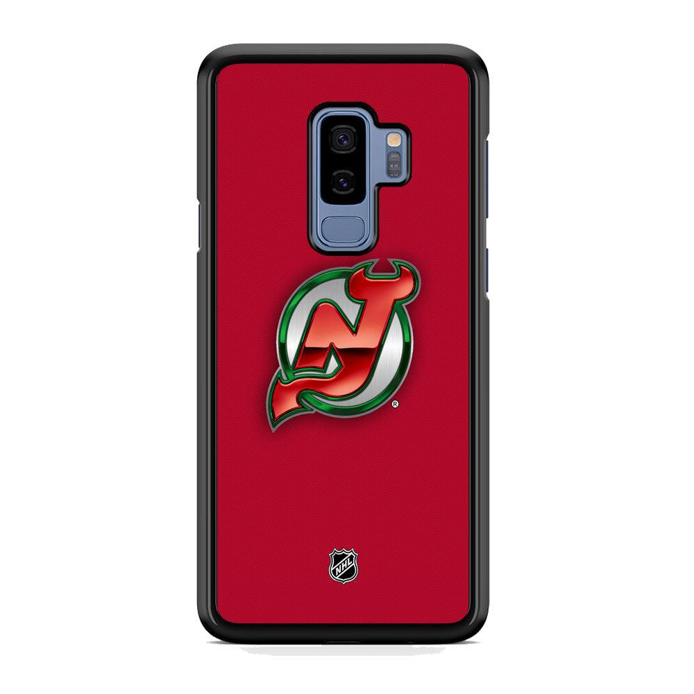 NHL New Jersey Devils Red Fiber Look Samsung Galaxy S9 Plus Case-Rubber Black (2D Case)-Oxvistore