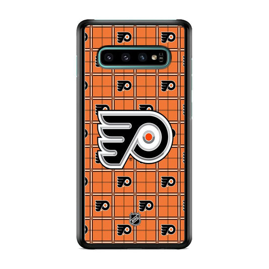 NHL Philadelphia Flyers Logo in Flanel Samsung Galaxy S10 Case-Rubber Black (2D Case)-Oxvistore