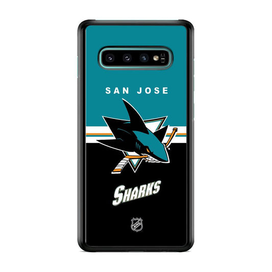 NHL San Jose Sharks Teal Blend Samsung Galaxy S10 Case-Rubber Black (2D Case)-Oxvistore