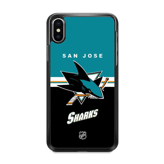 NHL San Jose Sharks Teal Blend iPhone XS Case-Rubber Black (2D Case)-Oxvistore
