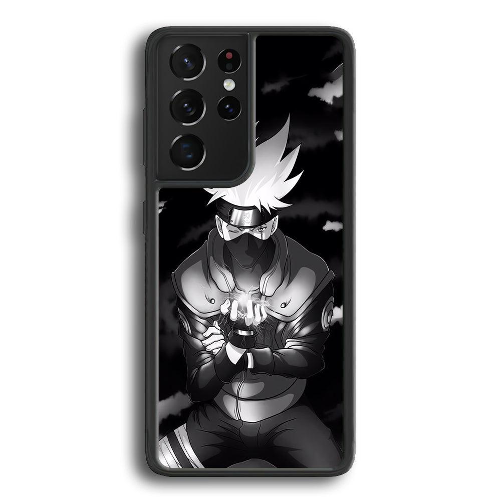Naruto B&W Kakashi Chidori Samsung Galaxy S24 Ultra Case-Rubber White (2D Case)-Oxvistore