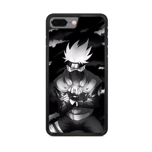 Naruto B&W Kakashi Chidori iPhone 8 Plus Case-Rubber Black (2D Case)-Oxvistore