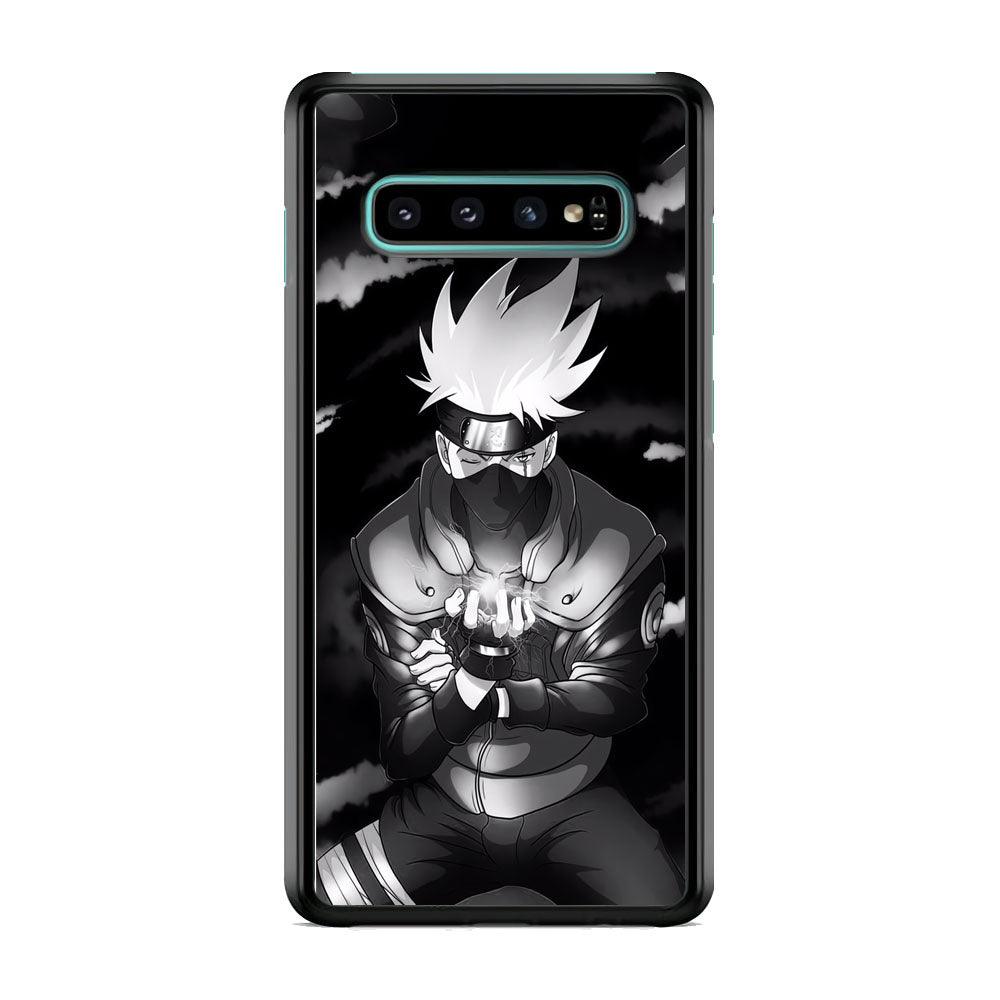 Naruto B&W Kakashi Chidori Samsung Galaxy S10 Plus Case-Rubber Black (2D Case)-Oxvistore