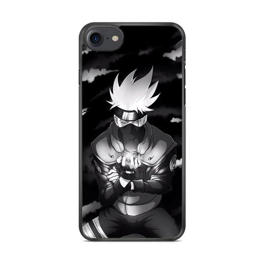Naruto B&W Kakashi Chidori iPhone 8 Case-Rubber Black (2D Case)-Oxvistore