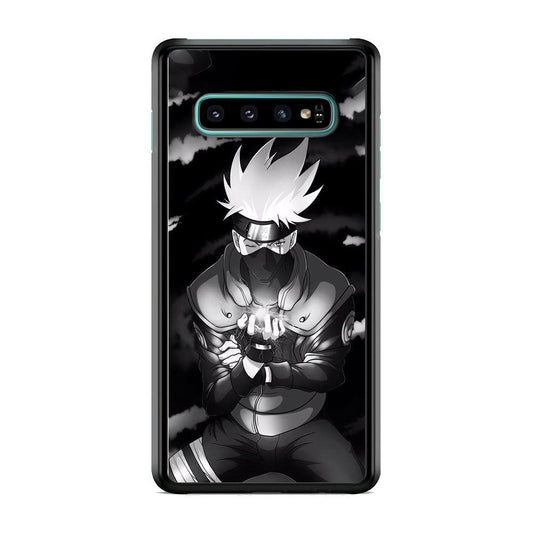 Naruto B&W Kakashi Chidori Samsung Galaxy S10 Case-Rubber White (2D Case)-Oxvistore