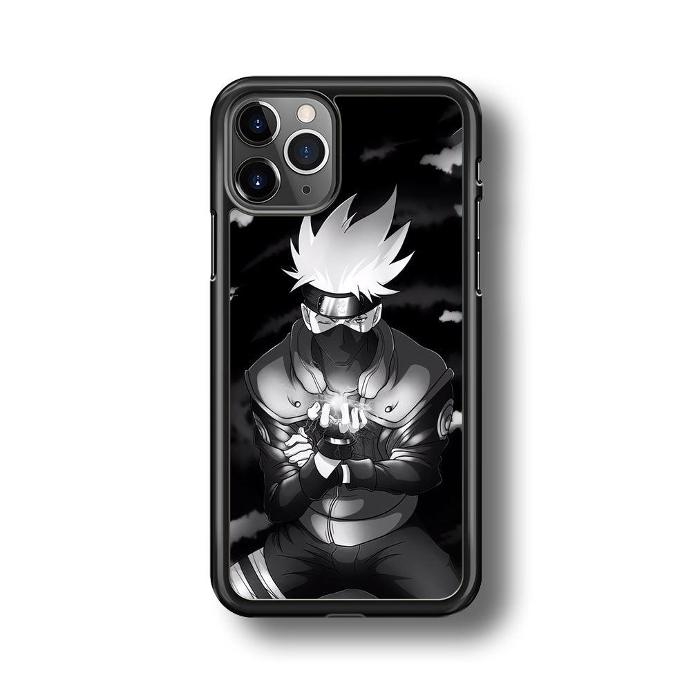 Naruto B&W Kakashi Chidori iPhone 11 Pro Max Case-Rubber Black (2D Case)-Oxvistore