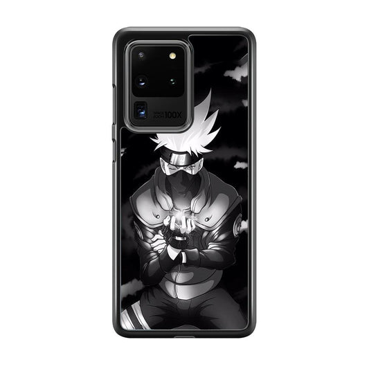 Naruto B&W Kakashi Chidori Samsung Galaxy S20 Ultra Case-Rubber Black (2D Case)-Oxvistore