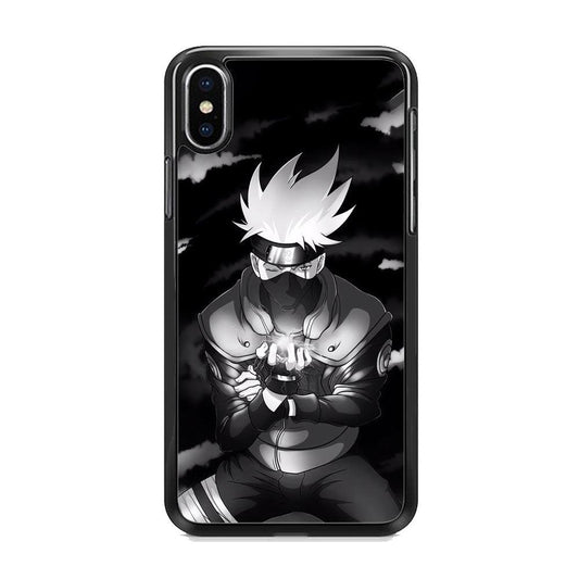 Naruto B&W Kakashi Chidori iPhone XS Case-Rubber Black (2D Case)-Oxvistore