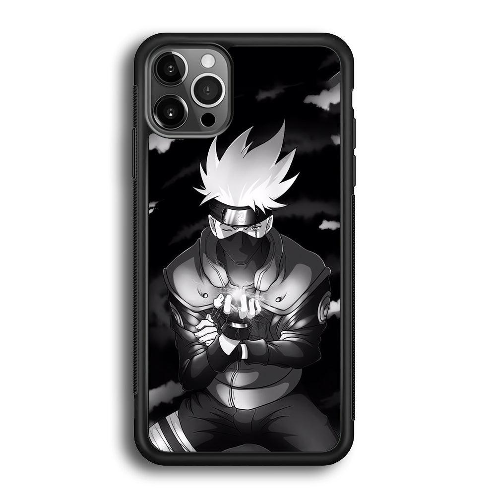 Naruto B&W Kakashi Chidori iPhone 12 Pro Max Case-Rubber Black (2D Case)-Oxvistore