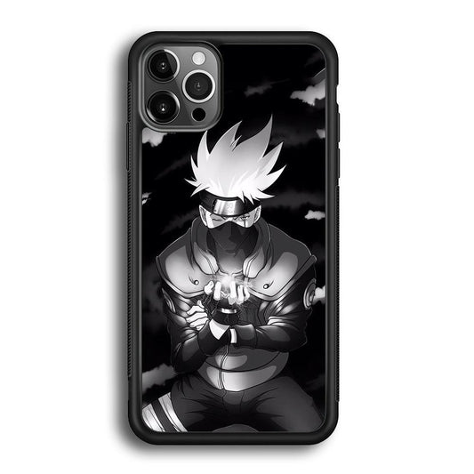 Naruto B&W Kakashi Chidori iPhone 12 Pro Max Case-Rubber Black (2D Case)-Oxvistore
