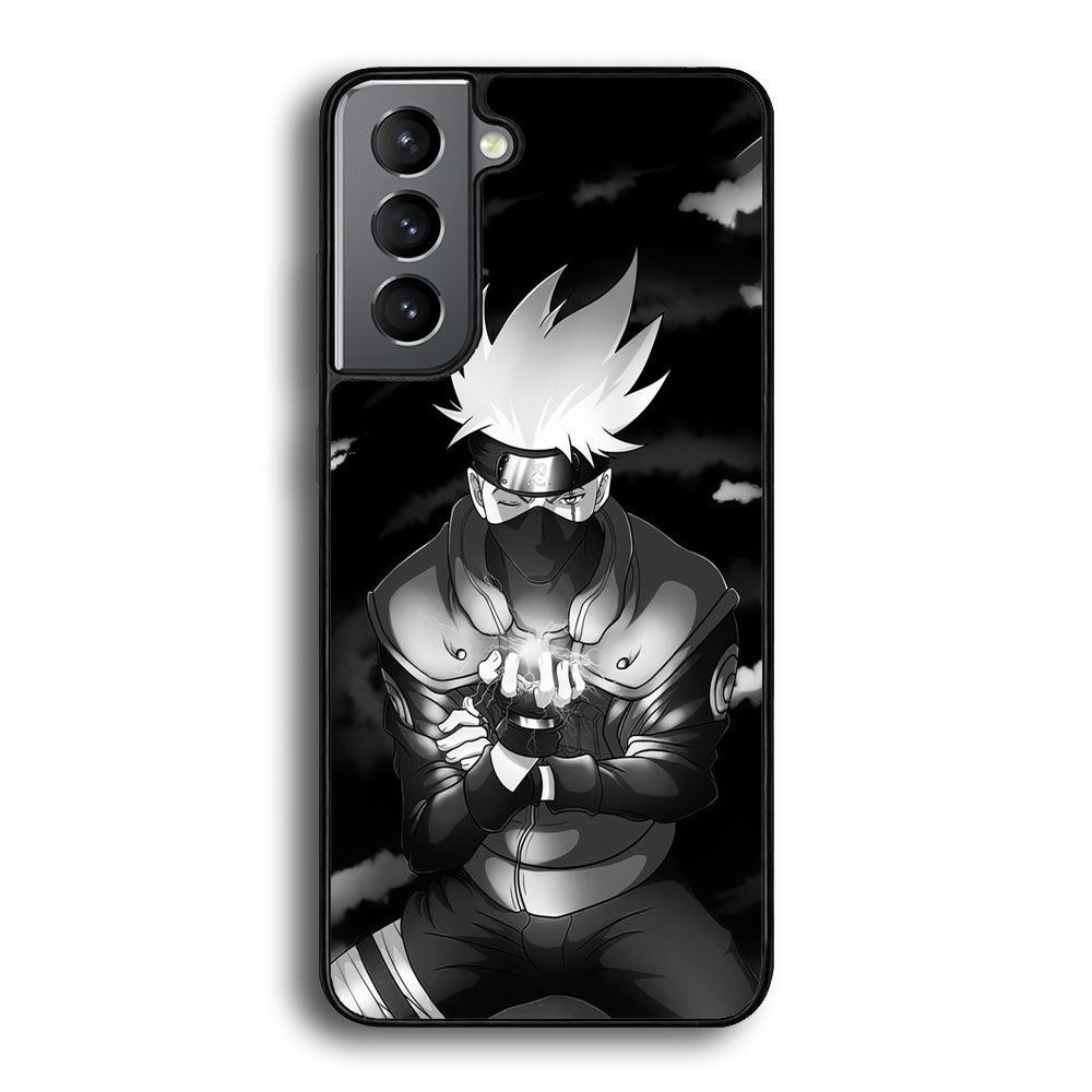 Naruto B&W Kakashi Chidori Samsung Galaxy S22 Plus Case-Rubber Black (2D Case)-Oxvistore