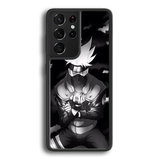 Naruto B&W Kakashi Chidori Samsung Galaxy S23 Ultra Case-Rubber White (2D Case)-Oxvistore