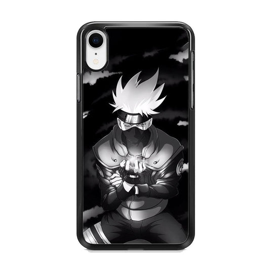 Naruto B&W Kakashi Chidori iPhone XR Case-Rubber Black (2D Case)-Oxvistore
