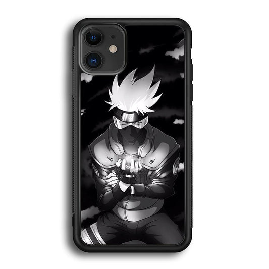 Naruto B&W Kakashi Chidori iPhone 12 Case-Rubber Black (2D Case)-Oxvistore