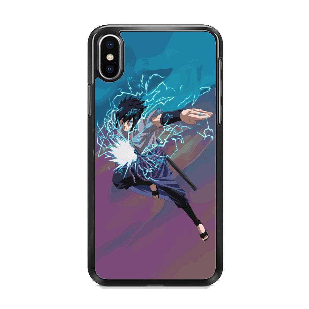 Naruto Uchiha Sasuke Beattle Style iPhone XS Case-Rubber Black (2D Case)-Oxvistore