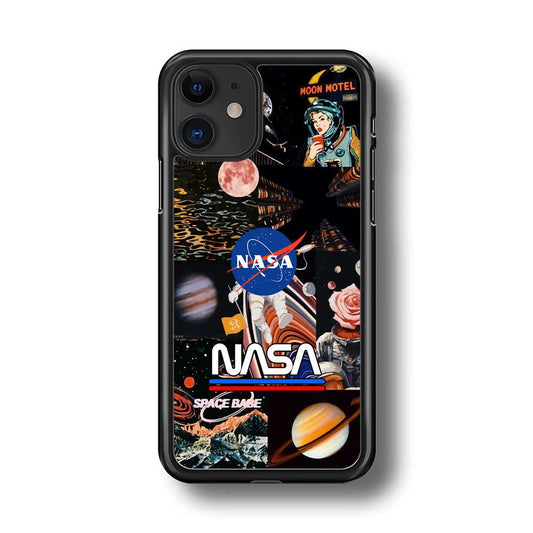 Nasa Astronaut Hustle iPhone 11 Case-Rubber Black (2D Case)-Oxvistore