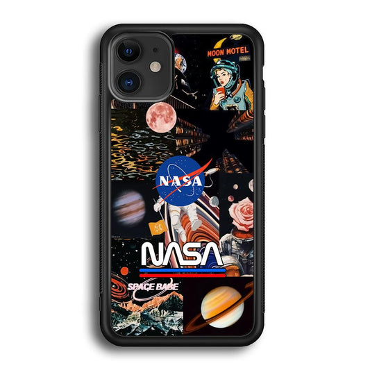 Nasa Astronaut Hustle iPhone 12 Case-Rubber Black (2D Case)-Oxvistore