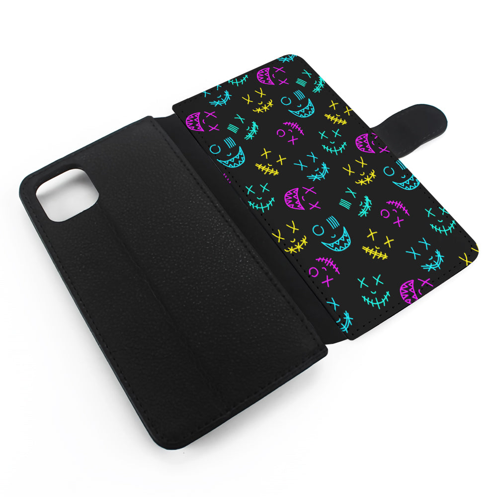 Neon Masks Smile Flip Wallet Phone Case