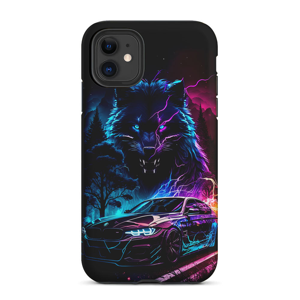 Neon Wolf and Car Northern 2 in 1 Tough Phone Case