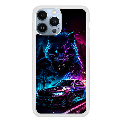 Neon Wolf and Car Northern 2D Rubber Phone Case