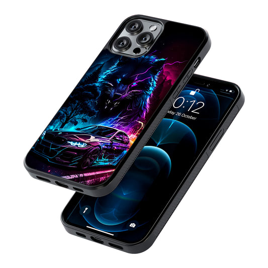 Neon Wolf and Car Northern 2D Rubber Phone Case